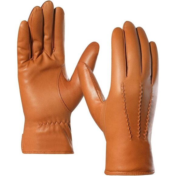 Men's Tan Luxury Italian Cashmere Sheepskin Wool Lined Genuine Leather Gloves - Picture 1 of 9